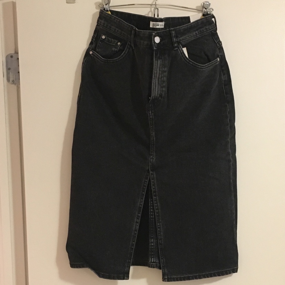 Zara High-Waist Jean Skirt in Black Denim